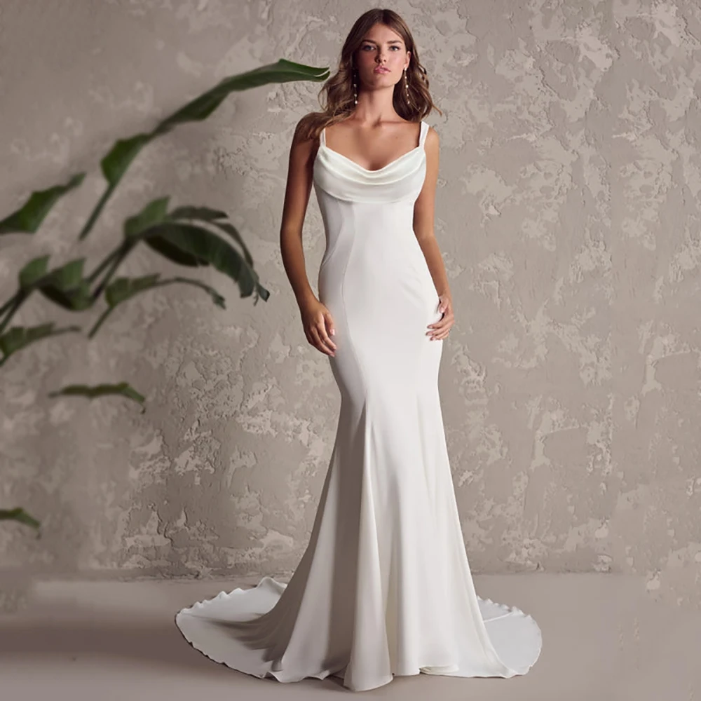 

Civil Backless Wedding Dresses Cowl Neck Sleeveless Crepe Bridal Gown Simple Elegant Long Mermaid Wedding Dress Customized