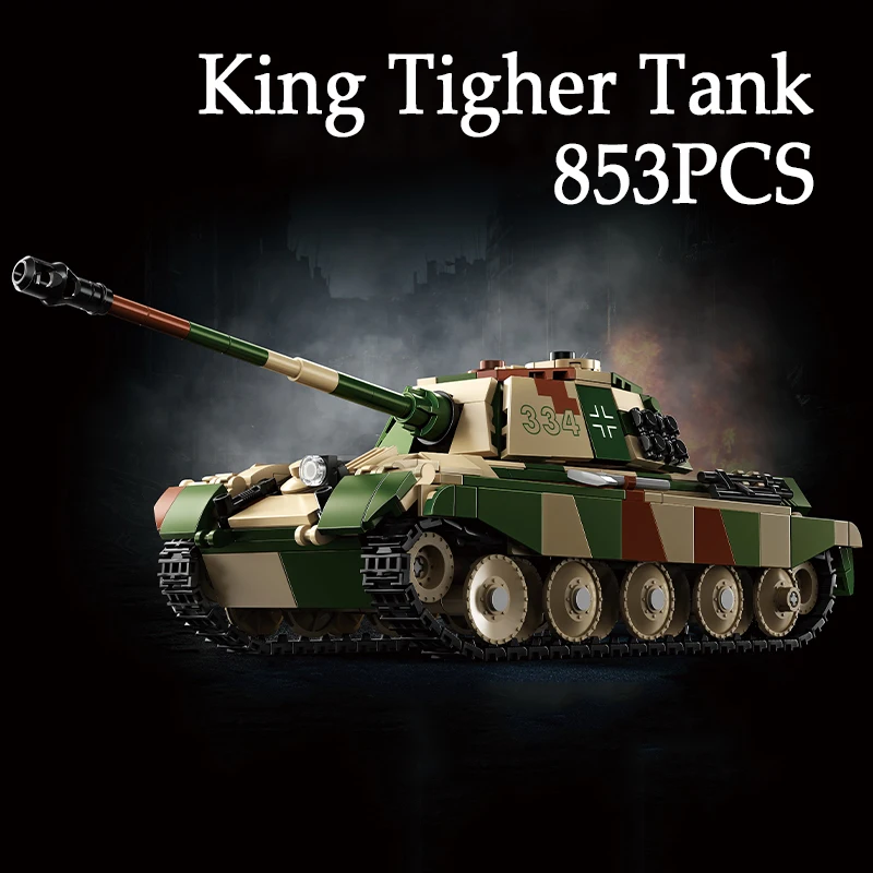 

853PCS Military Tank Building Blocks Model King Tiger Armored Car Bricks Sets Creative Idea Ornaments Collection Toys For Gifts