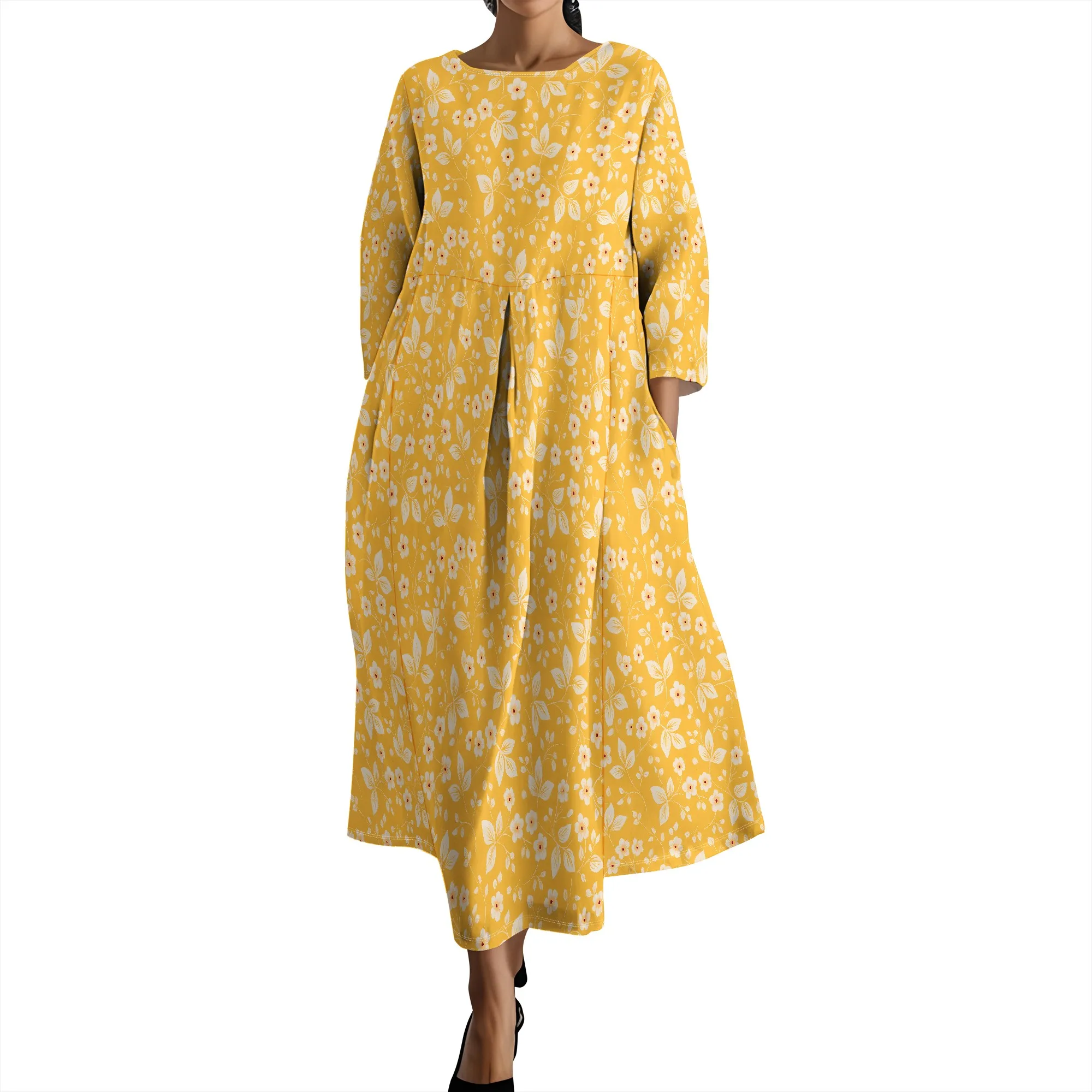 Women's Long Sleeve Elegant Solid Color Autumn Maxi Dresses Casual Loose Plus Size Beach Dress for Women with Pockets