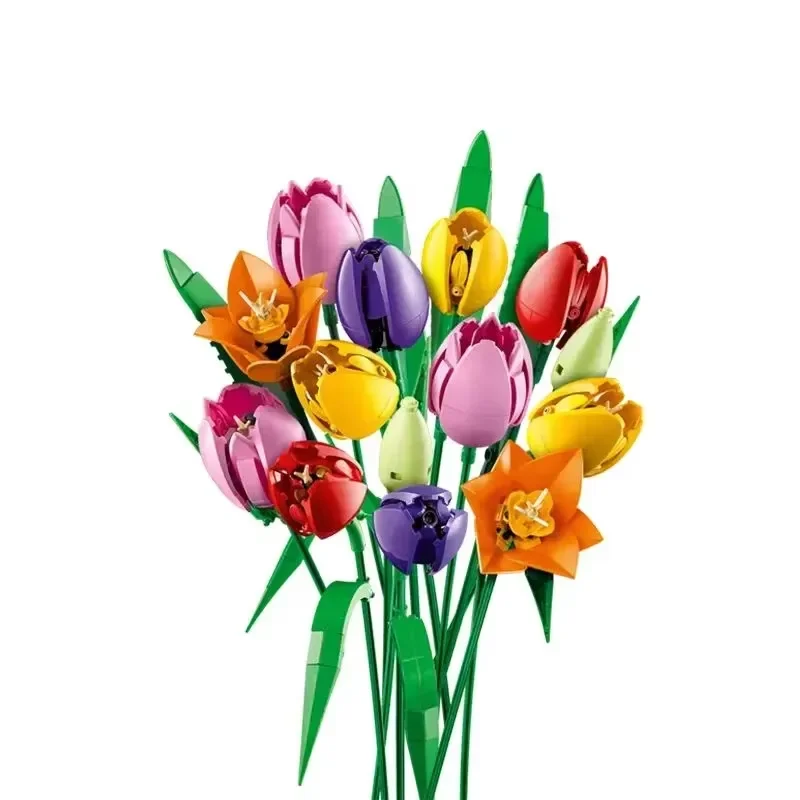 New Creative Plant Tulip Bouquet Building Blocks Artificial Eternal Flower Model Home Decoration Christmas Party Birthday Gift - view 4