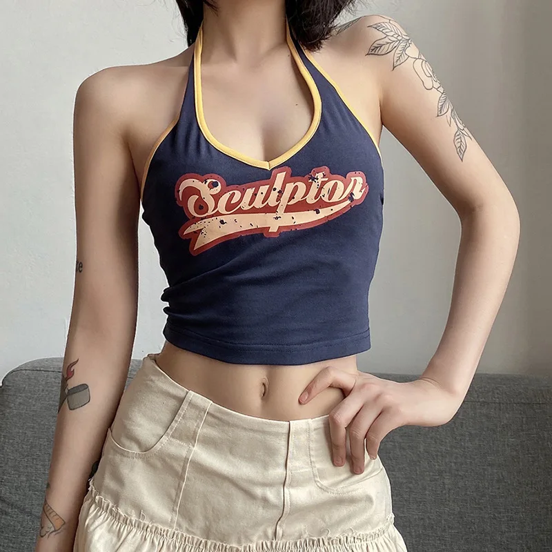 

Europe and the United States trend new summer women's fashion letter print sexy hanging waistcoat women