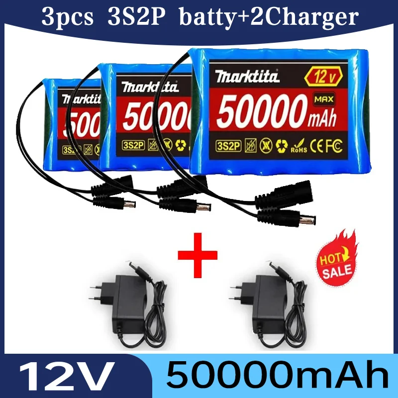 

Original 18650 lithium battery 12v 50000mah 3S2P DC 12.6V 50Ah Rechargeable CCTV, Camera Monitor Replacement Battery + Charg