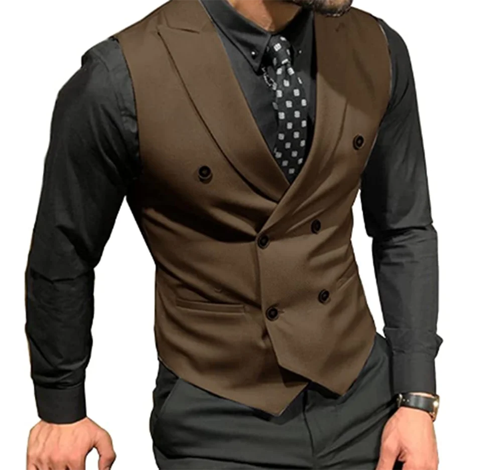 Navy Blue/White Male Suits Vest Wedding Clothing Party Wear Men Waistcoat Tailored Fashion Design Double-Breasted Peaked Lapel