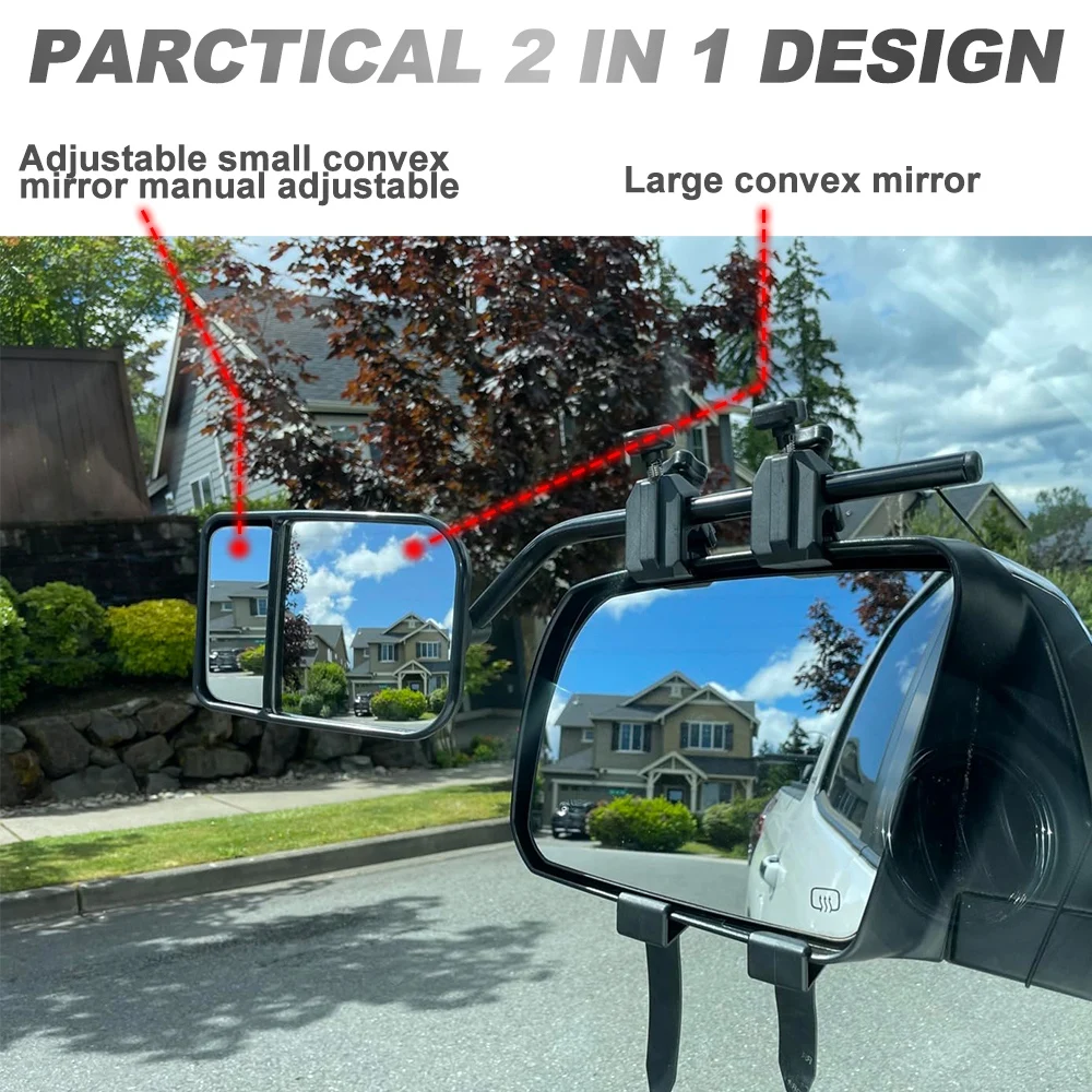 Camping Van Clip On Towing Mirrors Extensions, Blind Spot Mirror for Wing Mirror, Dual View Convex Tow Mirrors for Trailer Car