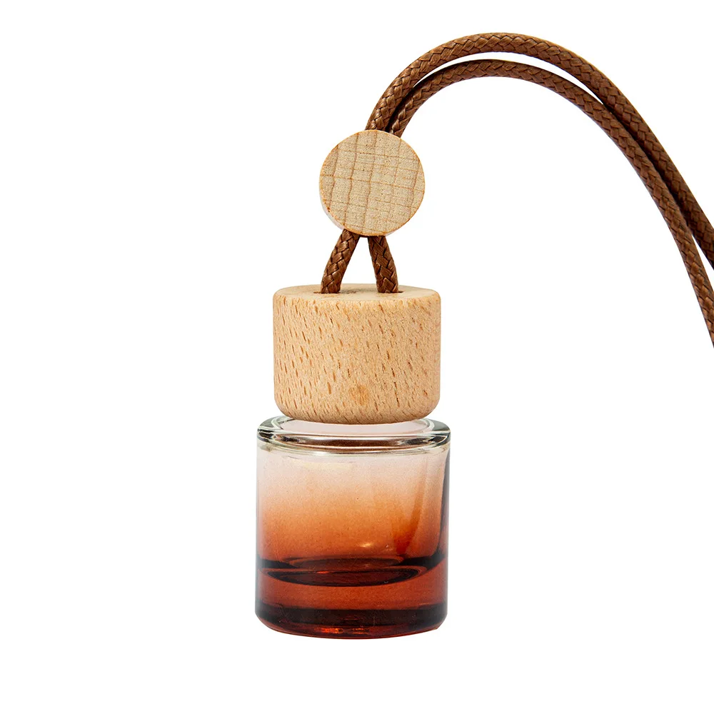 Empty Perfume Bottles Portable 8ml Gradient Glass Car Hanging Diffuser Bottle with Wooden Cap Small Essential Oil Pendant Bottle