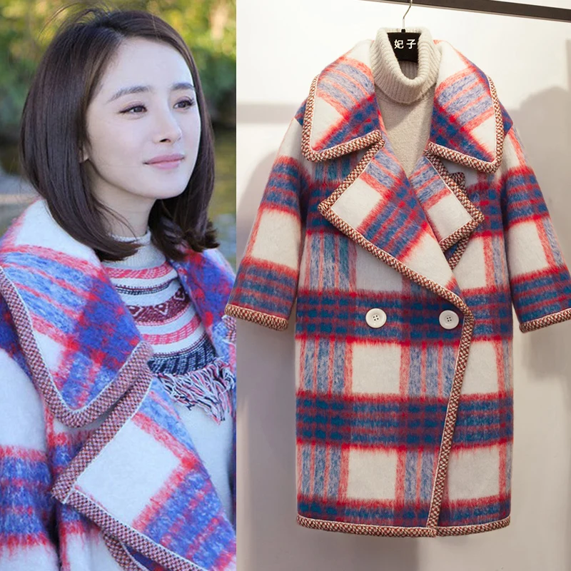 FEIZI Princess~Classic Little Fragrance~Plaid Woolen Coat Women's 2022 Winter New Mid length Woolen Coat