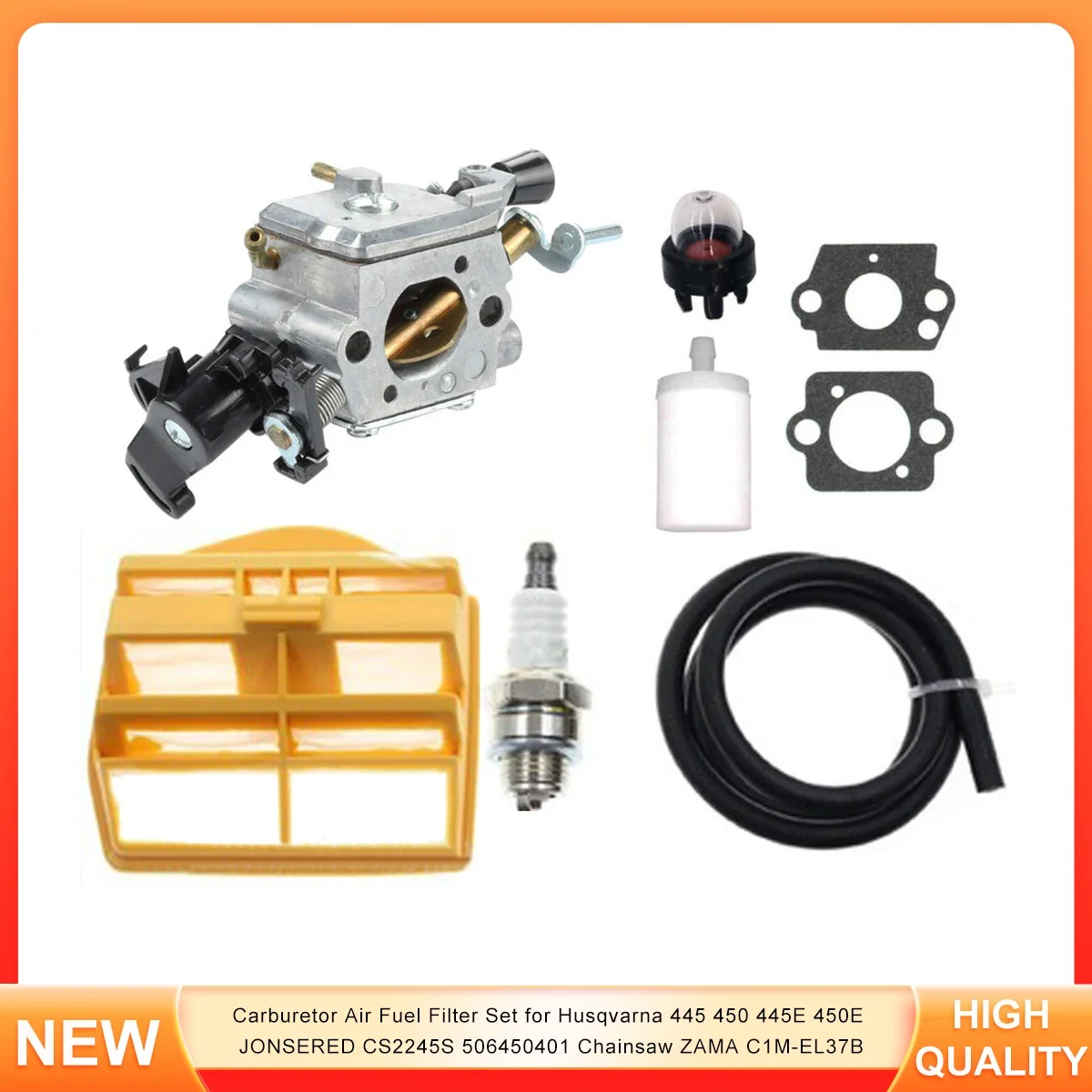 

Carburetor Air Fuel Filter Set for Husqvarna 445 450 445E 450E JONSERED CS2245S 506450401 Chainsaw ZAMA C1M-EL37B