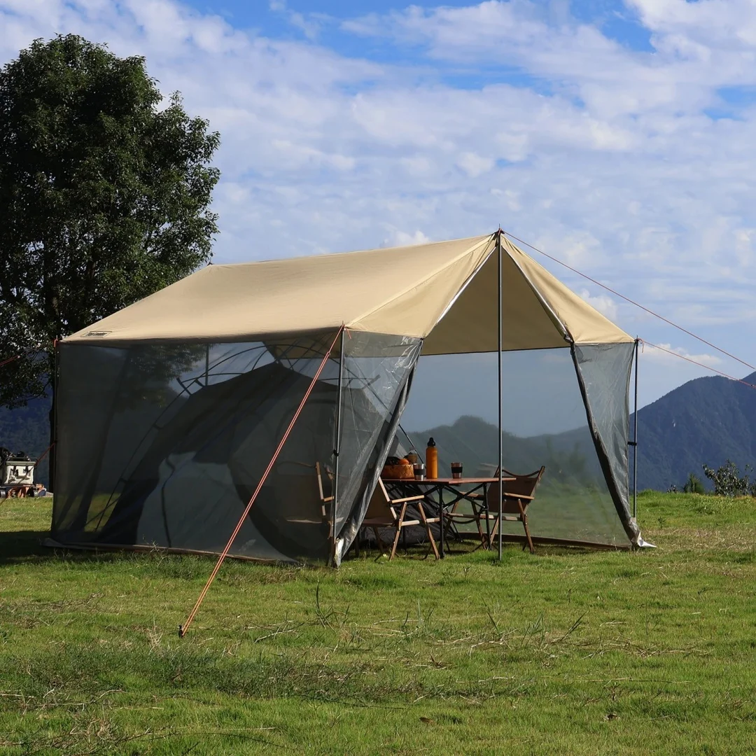 Großes Schirmzelt mit Moskitonetz, UV-Schutz & Wasserdichtem, Windbeständigem Familien-Camping-Vordach