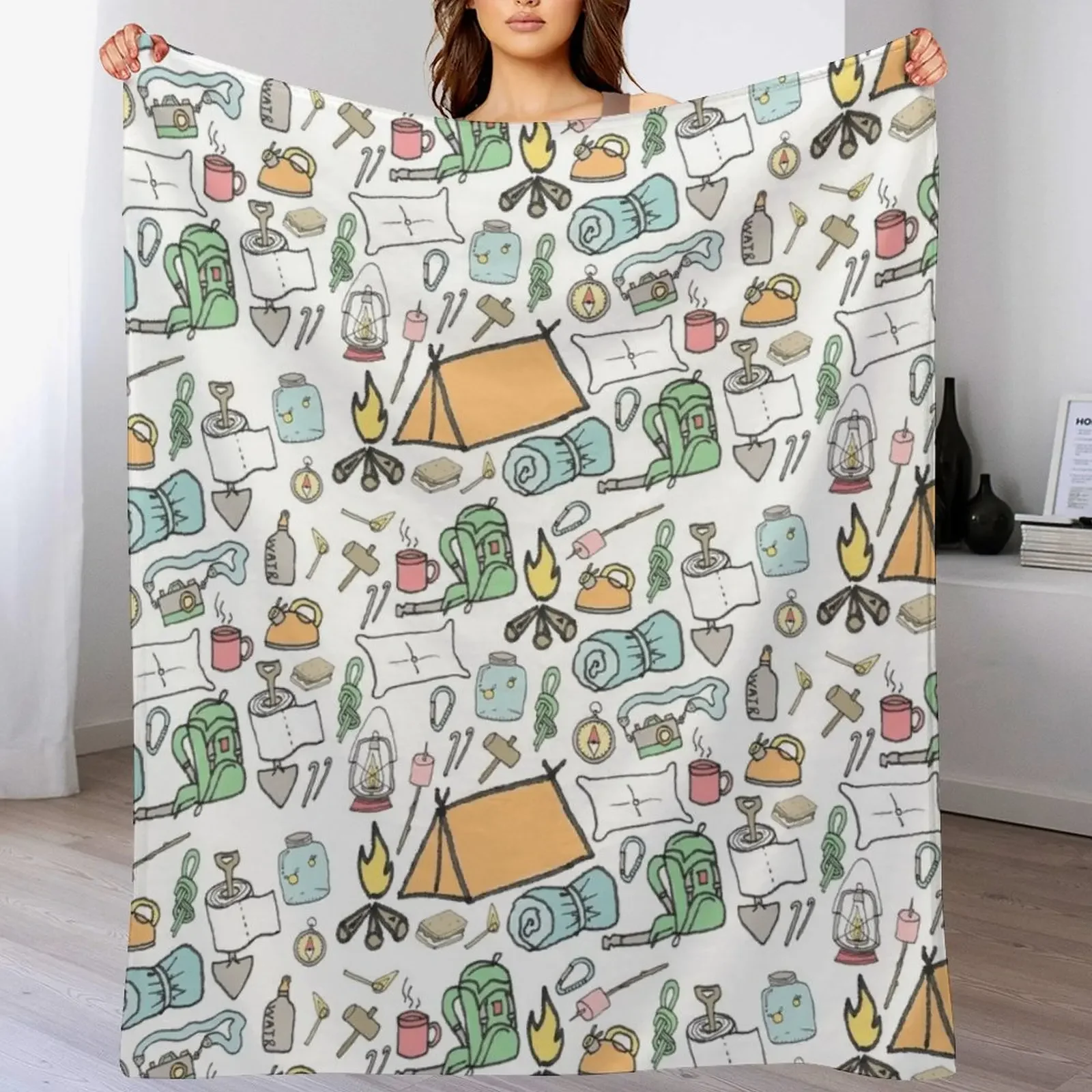 

Camping Throw Blanket Large Retros Flannel Fabric Luxury St Blankets