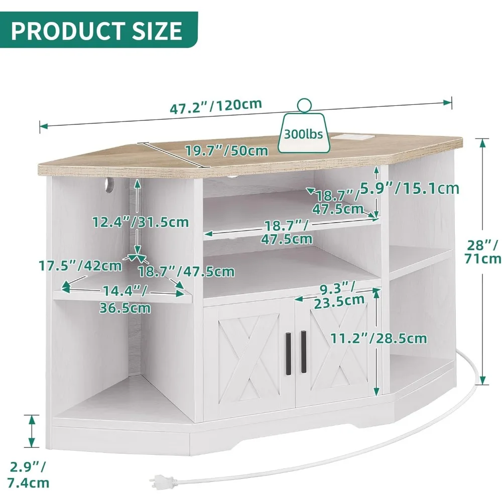 Угловая ТВ-подставка для телевизора до 55 дюймов с розеткой питания, ТВ-приставка для фермерского дома с регулируемой полкой для хранения, развлекательный центр