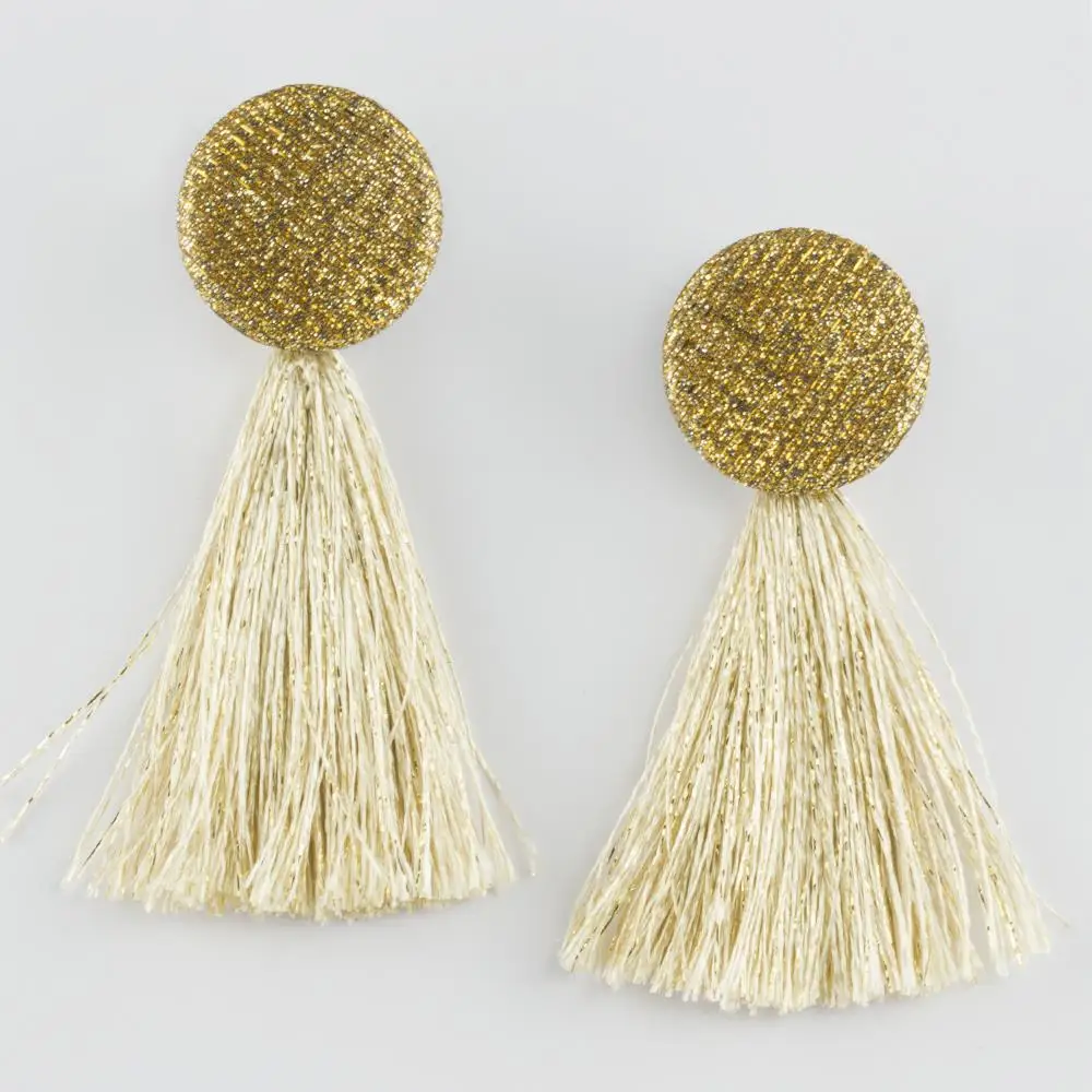 Silvery Button Tassels Earrings