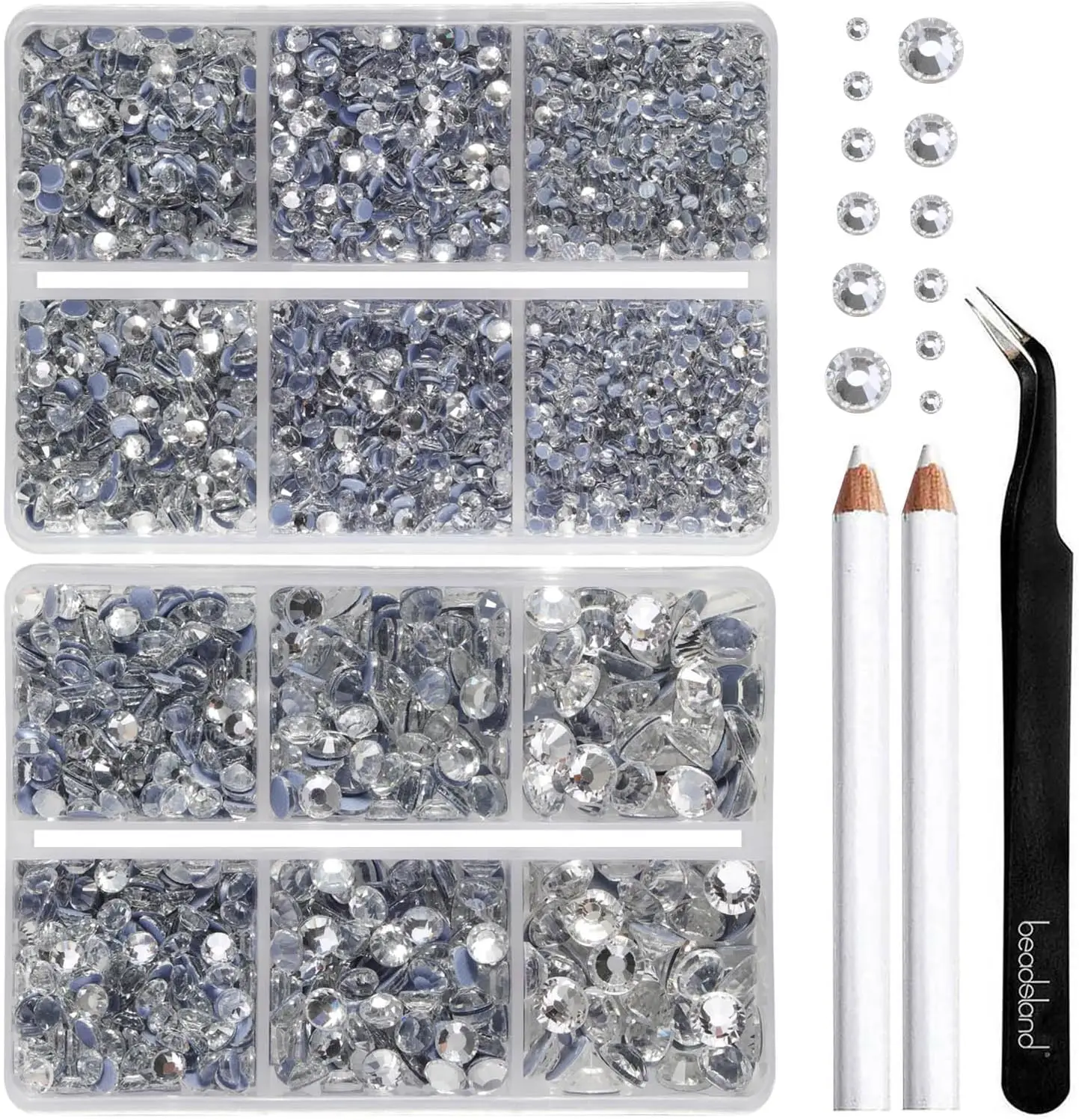 

6080pcs Hotfix Rhinestones Kit, 6 Sizes SS6-SS30, Crystal Clear with Wax Pencil & Tweezers