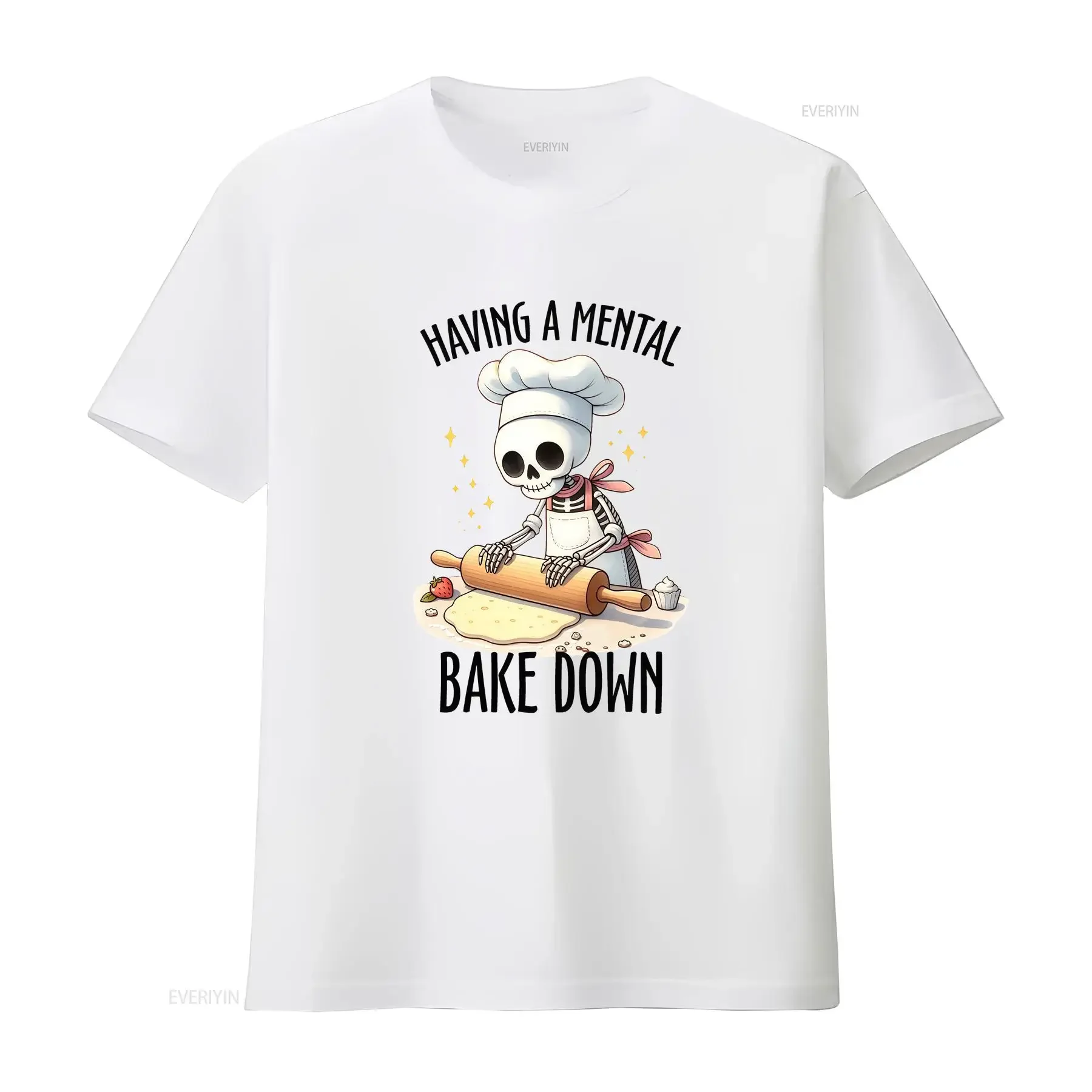 Having A Mental Bake Down T Shirt Funny For Mom Chef Skeleton Baking Baker vintage Washed Stretched fashion Slightly