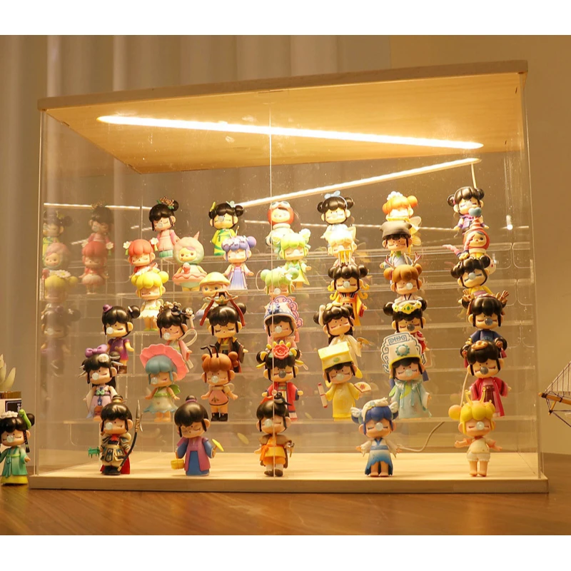 

Новая глухая коробка для хранения, витрина, стеллаж для хранения кукол-пузырьков, прозрачный акрил со светом, ручная офисная витрина