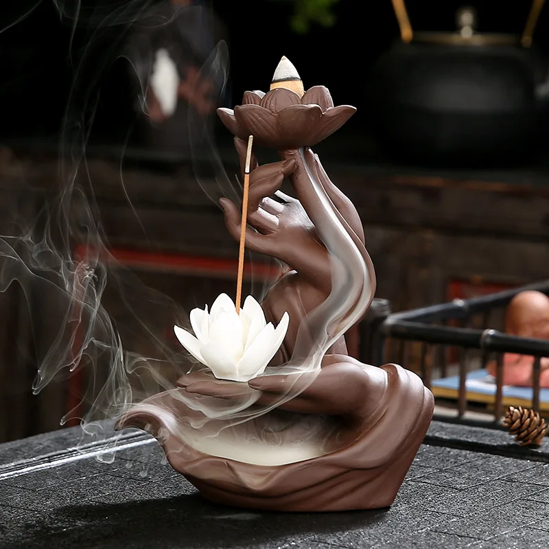 Purple Sand Backflow Incense Burner Bergamot Lotus Heart Home Incense Path Zen Decoration Backflow Incense Burner