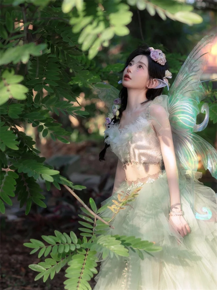 System leśny Suchy Anioł Elf Dziewczyna Fotografia Moda Outdoor Podróże Wędrówki Odzież Sportowa Dzika Wróżka T