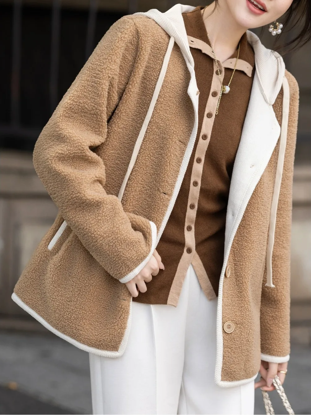 

Women's ort Lamb Velvet Jaet 2025 Autumn Winter New Sle Warm Hooded Furry Top Trendy Casual Loose Fit Long Sve