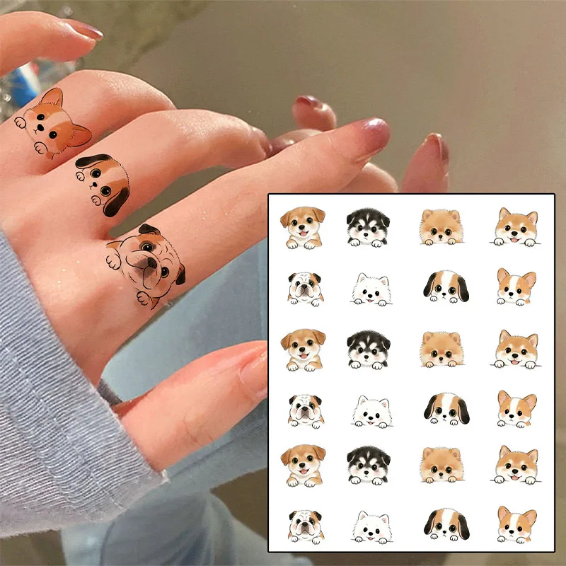 Dog Ring Finger Temporary Tattoo Stickers, Waterproof, Long-Lasting, Cute Cartoon Dog Temporary Stickers, Realistic Tattoos.