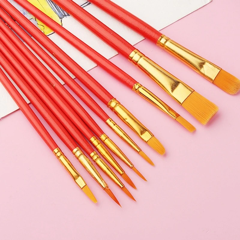 K1AA 5/6/10/12Pcs Watercolor Pen Paintbrush Nylon Hair Paint Brush Oil Painting Brush