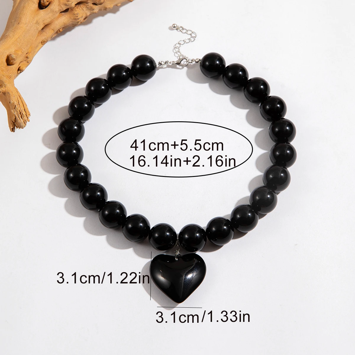 Tocona New Exaggerated Round Bead Heart Pendant Necklace for Women Handmade Adjustable Chain Choker Party Jewelry Gift Collar