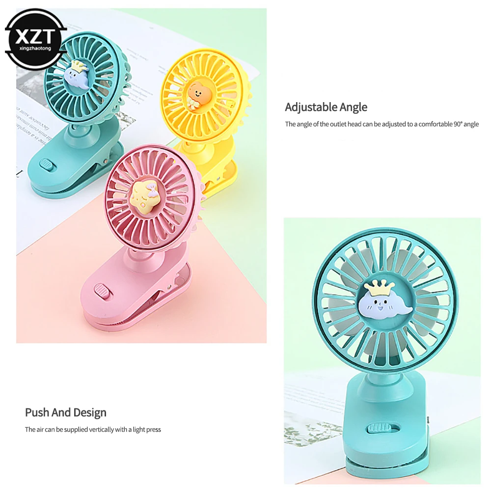 Cartoon Oplaadbare Clip Mini Desktop Fan Student Slaapzaal Draagbare Clip Muur Usb Mini Ventilator Met Led Licht En Controle