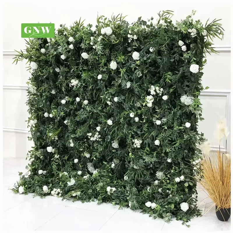 GNW Hot Sale Green Hedge Wall Backdrop Greenery Backdrop with Flowers for Party Background Decoration