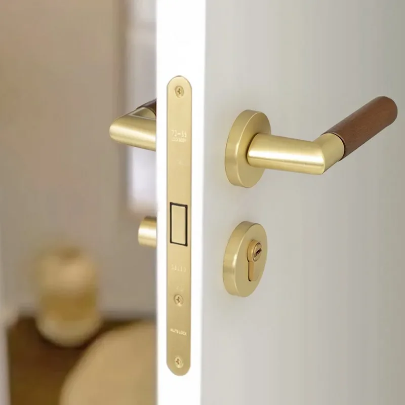 Bedroom Interior Door Lock Bright Gold Wood Grain Handle Lock Silent European Mechanical Solid Wood Door Lock Bathroom Knobs