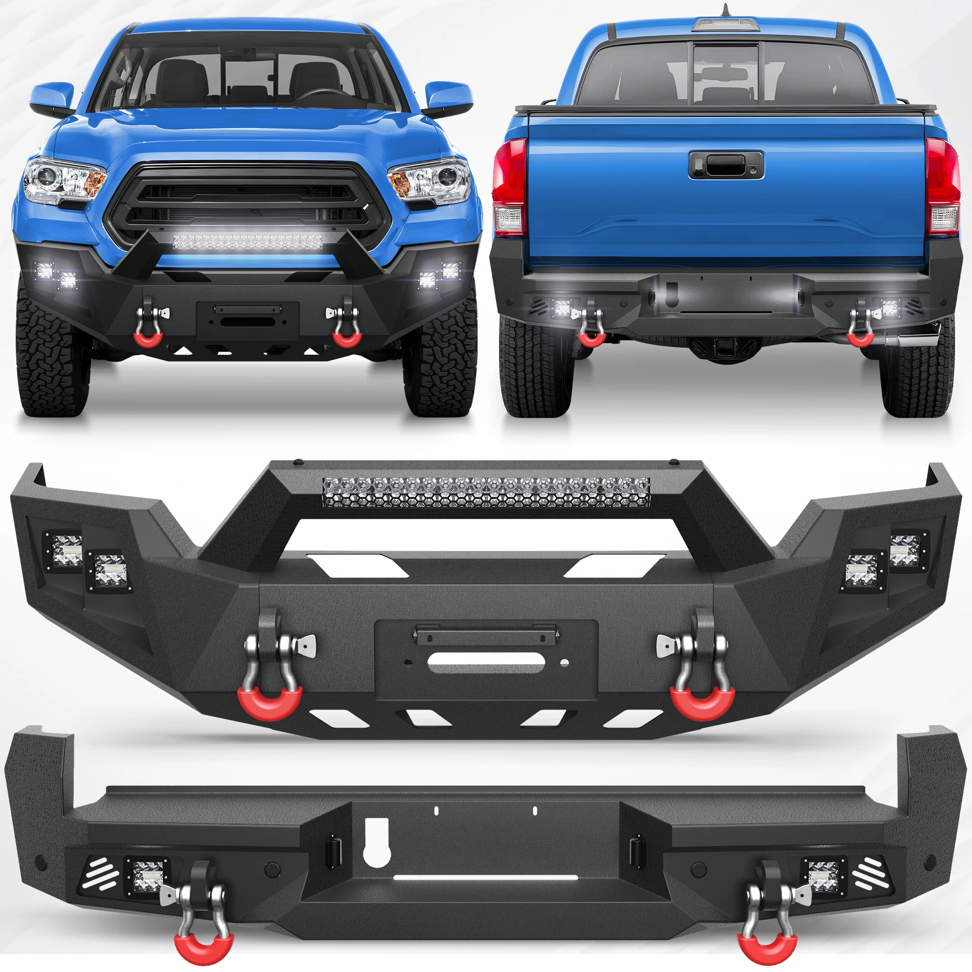 3nd Gen Tacoma Bumper 4x4 Pickup Truck Front Winch Bumper & Rear Step Bumper With LED For Toyota Tacoma 2016-2023 Carbon Steel