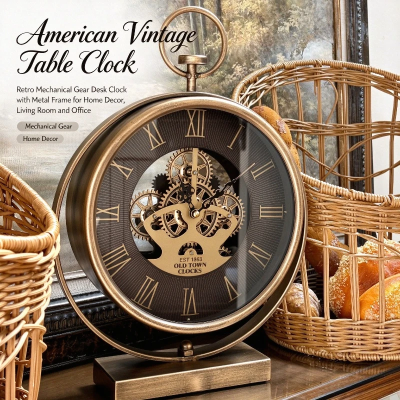 American Vintage Light Luxury Desktop Clock Creative Art Table Watch High Aesthetic Clock for Living Room Home Decoration