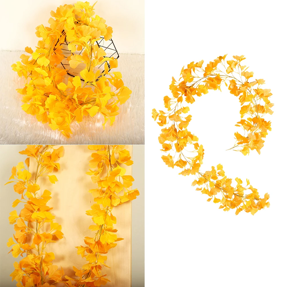

Artificial Ginkgo Leaf Vine Rattan Plants Wreath Hanging Plant Craft DIY Home Office Table Window Shelf Wall Stage Background