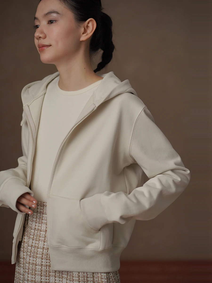 

Hacikis Miss High Cotton Knitted Hoodie Fabric ort Slimming Outerwear Comfortable Skin-friendly 00% Cotton Long Sve Swe...