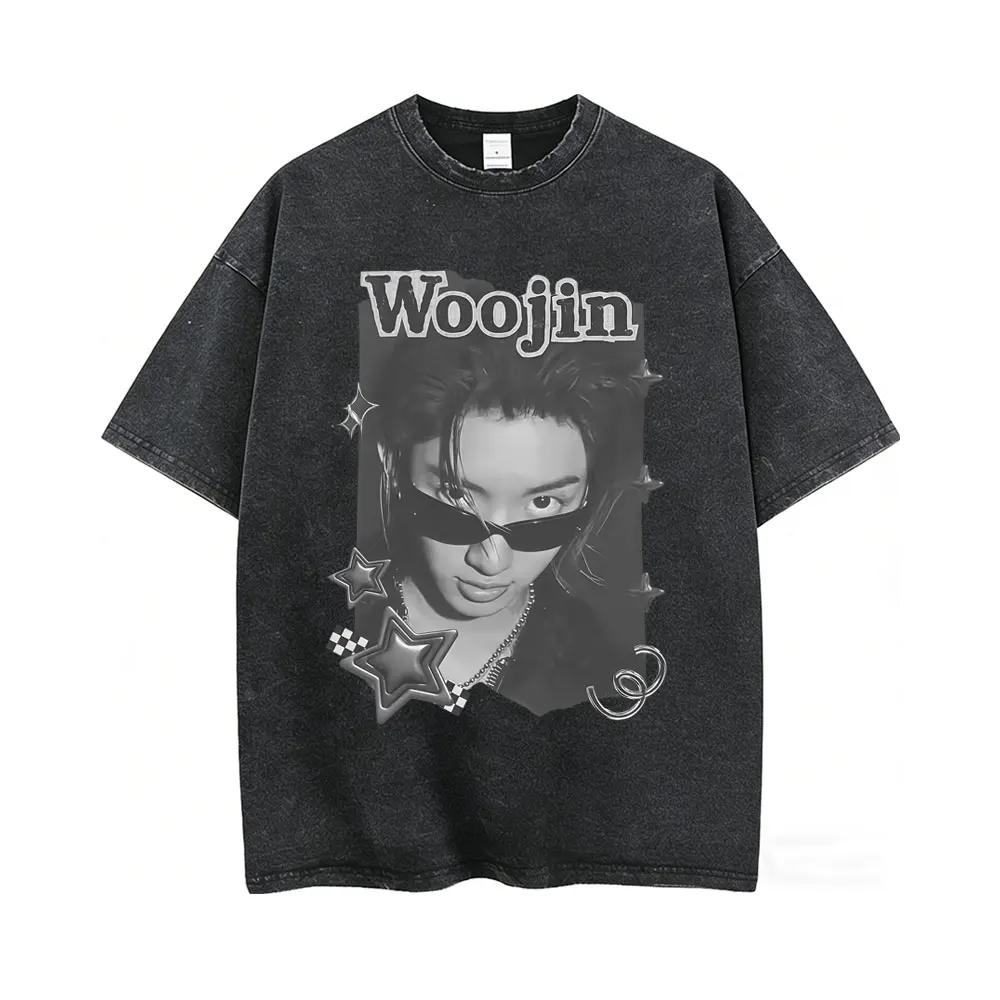 

Hot Sale New Korean Band Lngshot Vintage Washed T Shirt Men Women 2026 Kpop Fashion Trend T-shirt Men's Casual Cotton T-shirts