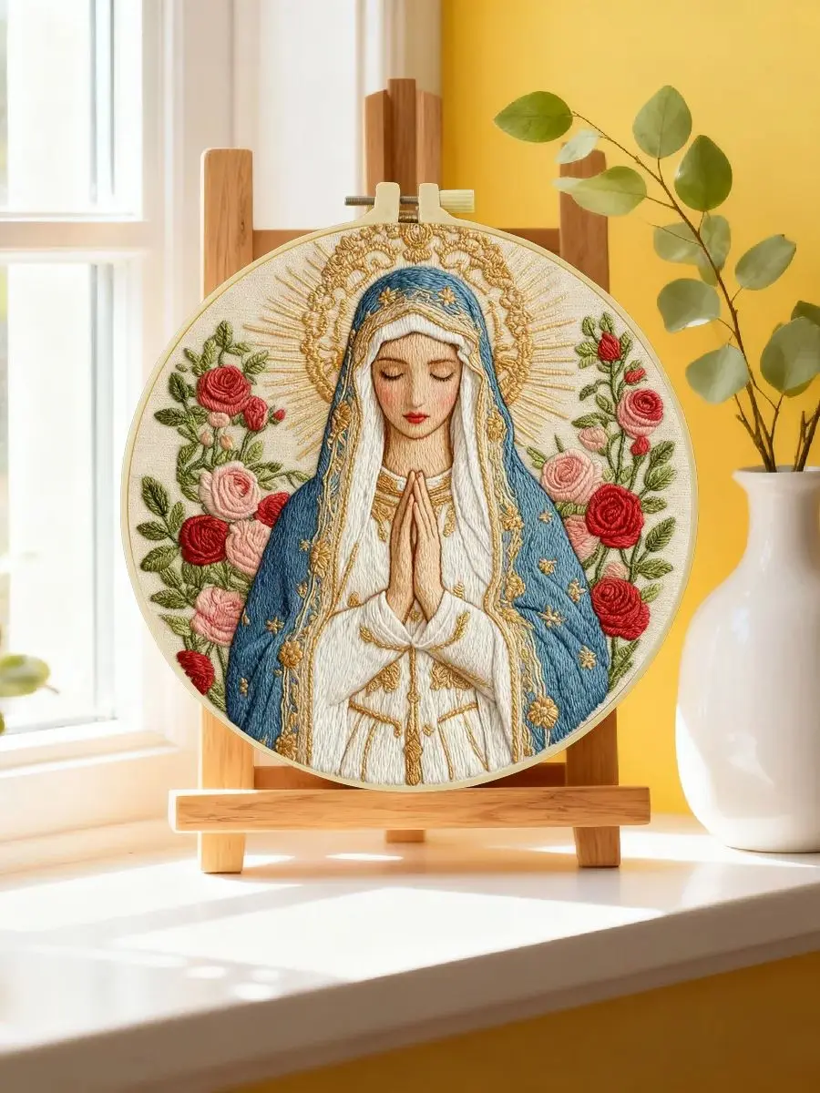 1 Stück 20X20CM/15X15CM 7,87/6,3 Zoll Religiöses Stickerei-Starter-Kit DIY-Set DIY-Stickerei-Set Handarbeiten Nähkunst – Detail 6