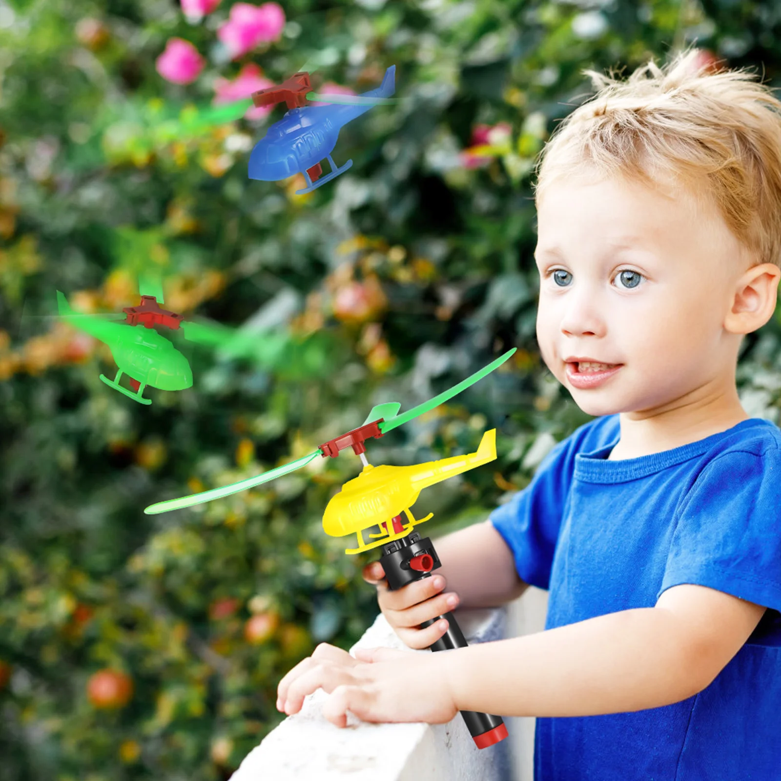 9 Pcs Outdoor Playset Helicopter Garden Flying Toys Funny Kids Rotating Playthings Launcher Recreation Pupils