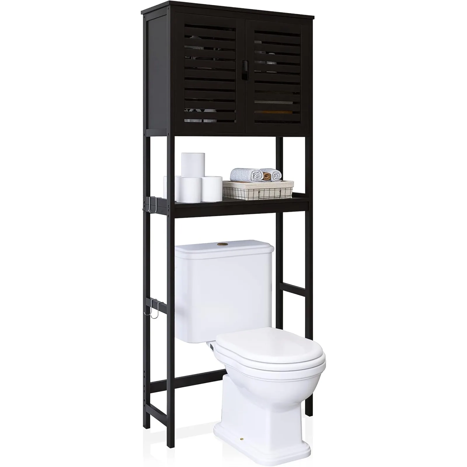 

US Bathroom Over The Toilet Storage Cabinet, 2 Door Bamboo Cabinet Organizer, Freestanding Space Saver Toilet Rack with