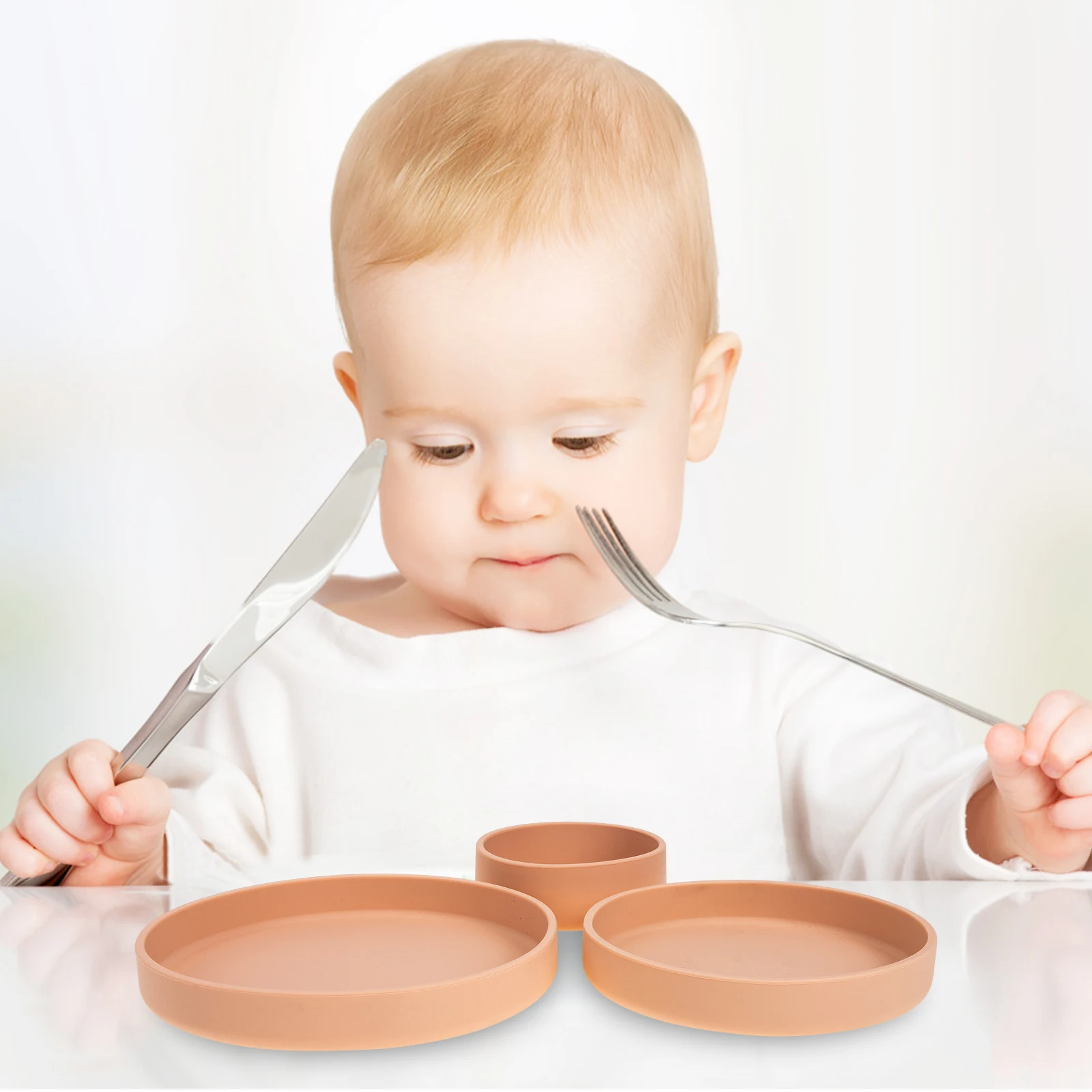 

3 Pcs Baby Feeding Bowls Silicone Toddler Plate Food Grade Microwave Safe Children Dinner Set Anti Slip Design