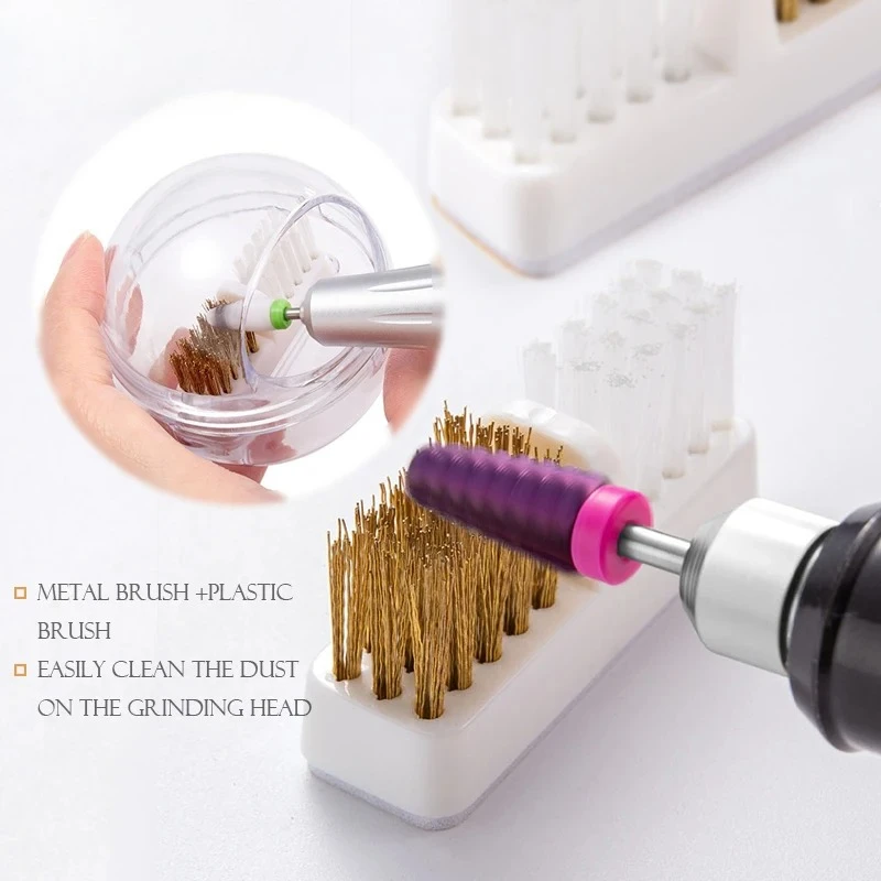 With Dustproof Box Portable Manicure Cutter Cleanser Copper Wire Brush Clean Tools Electric Nail Drill Bits Cleaning Brush