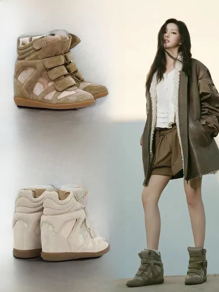 

Casual High Top Women's Sneakers Autumn 2025 New Sle Increased Height De Xin Leather oes Retro round Toe Low Heel