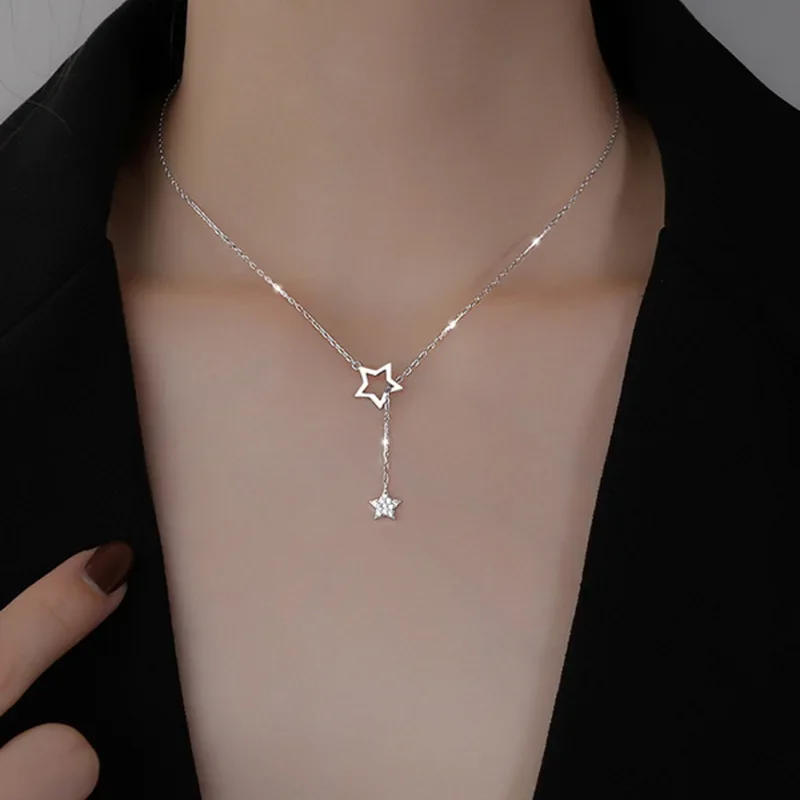 Star Necklace Women's S925 Sterling Silver Light Luxury Niche Pentagram Accessories Gift