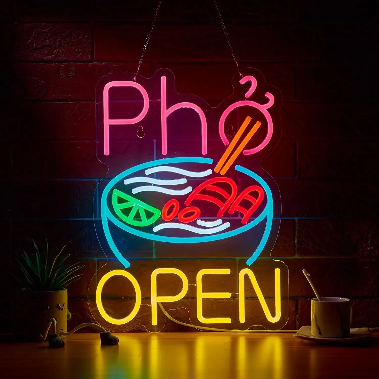 

Открытая неоновая вывеска Pho, светодиодная неоновая вывеска с регулируемой яркостью USB для игровой комнаты, спальни, бара, гостиной, дня рождения, декора стен, подарок