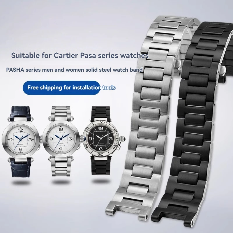 for Cartier Pasha WSPA0013 W31077U2 Stainless Steel Watch Band 16*8mm 18*10mm 20*12mm 22*14mm Concave Replacement Strap