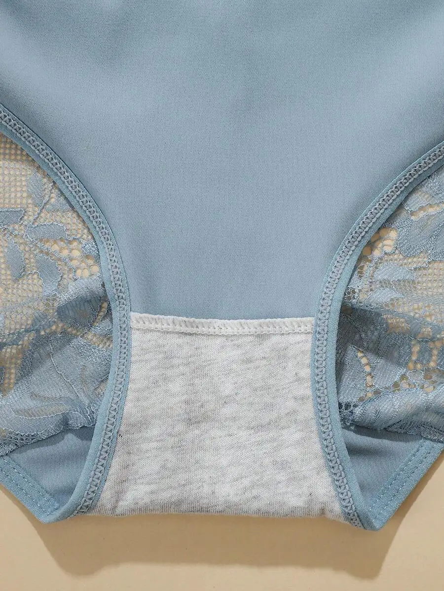 

5pcs Plus Size Women Breathable Lace Patchwork Briefs