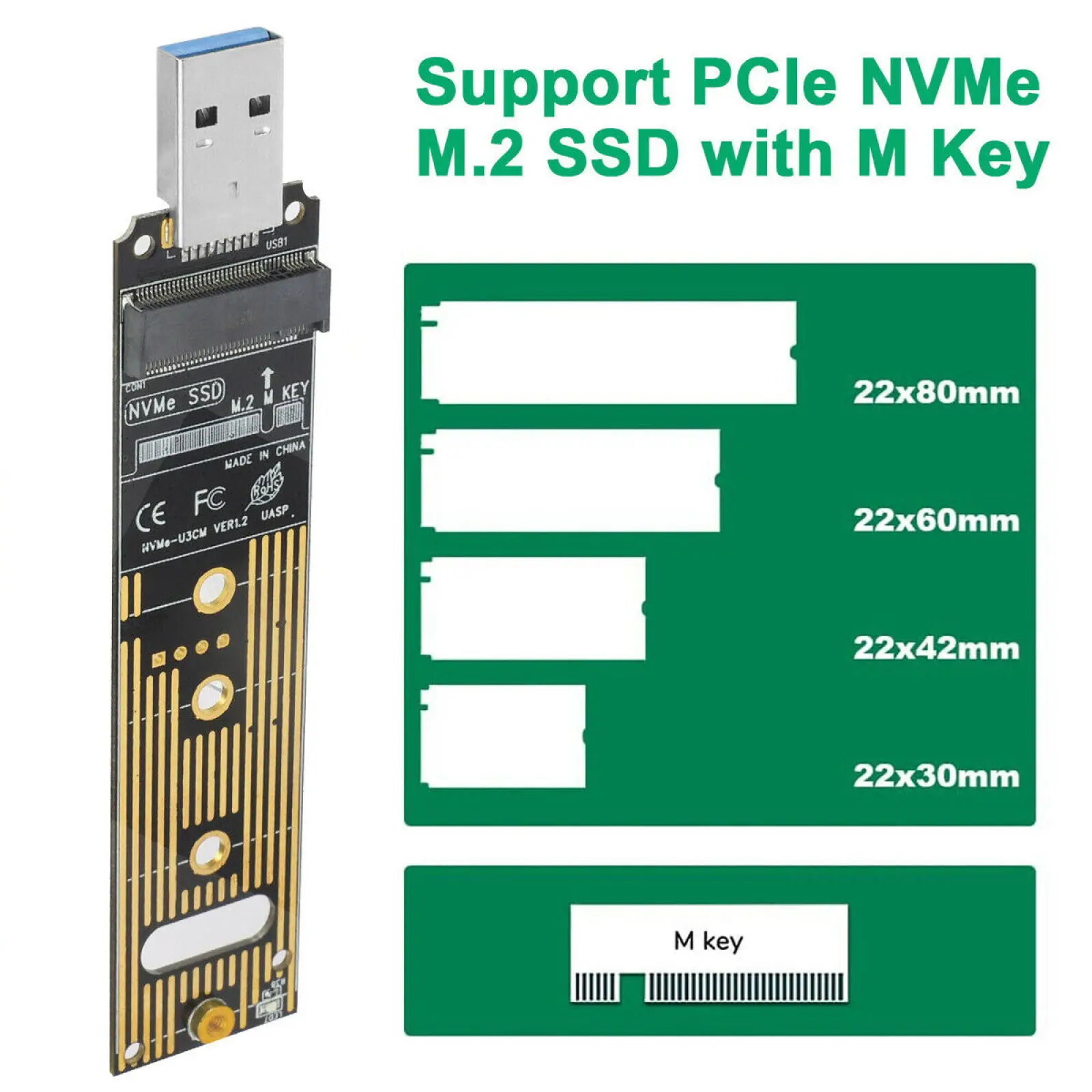 M.2 NVME Adapter USB 3.1 NVME Adapter 10Gbps Konwerter M.2 na USB-A 3.1 Obsługuje M Key M.2 NVME SSD Konwerter dysku twardego