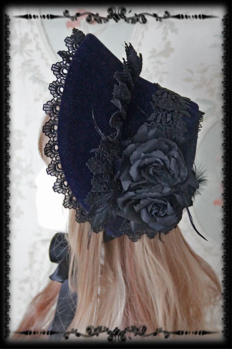 Rose Sanctuary ~ Lolita Retro Lace Trimming Victorian Half-head Bonnet by Infanta