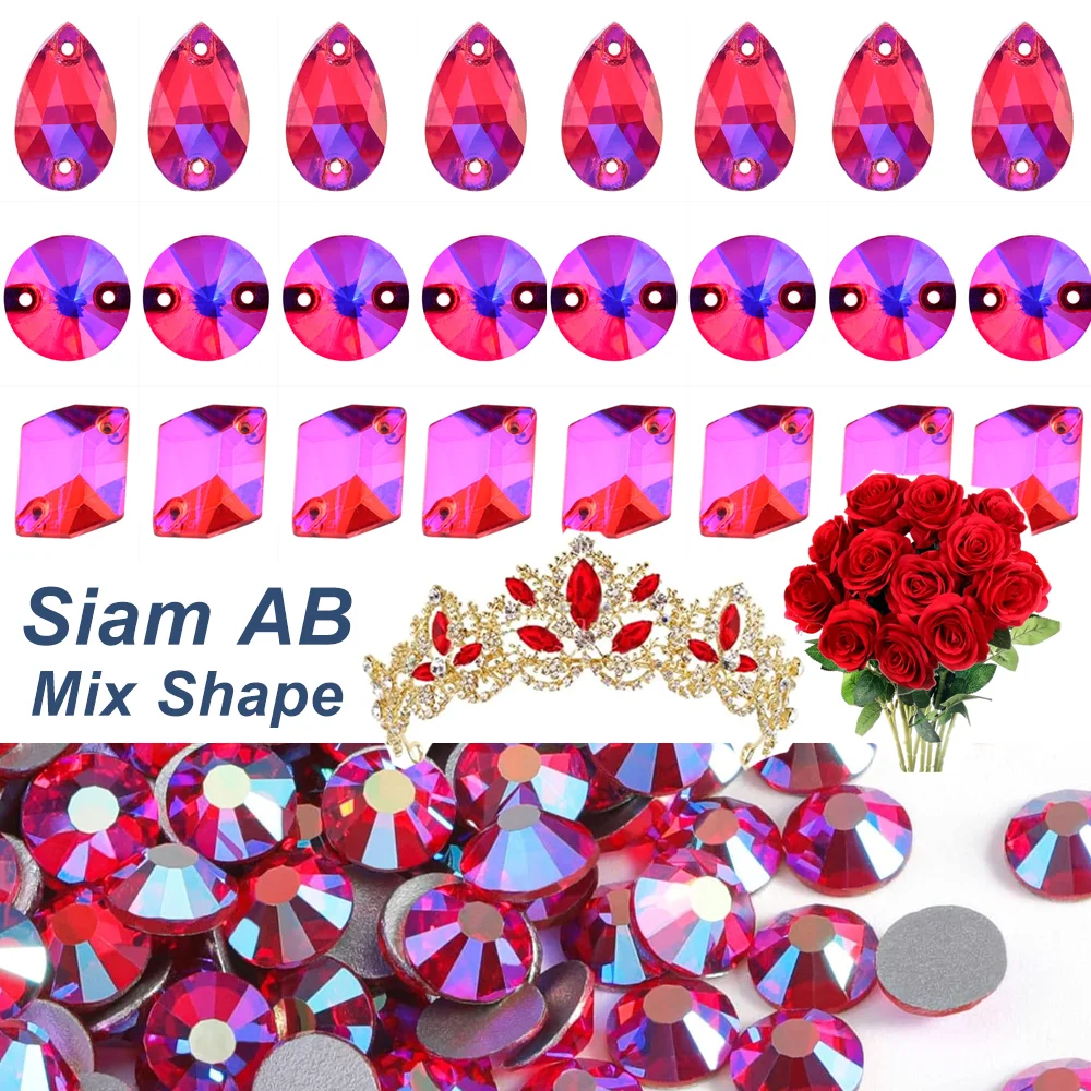 

Siam AB Mix Shape Sew On Rhinestones Glitter Glass Sewing Strass Diamond for vestido de novia Crystal стразы для рукоделия