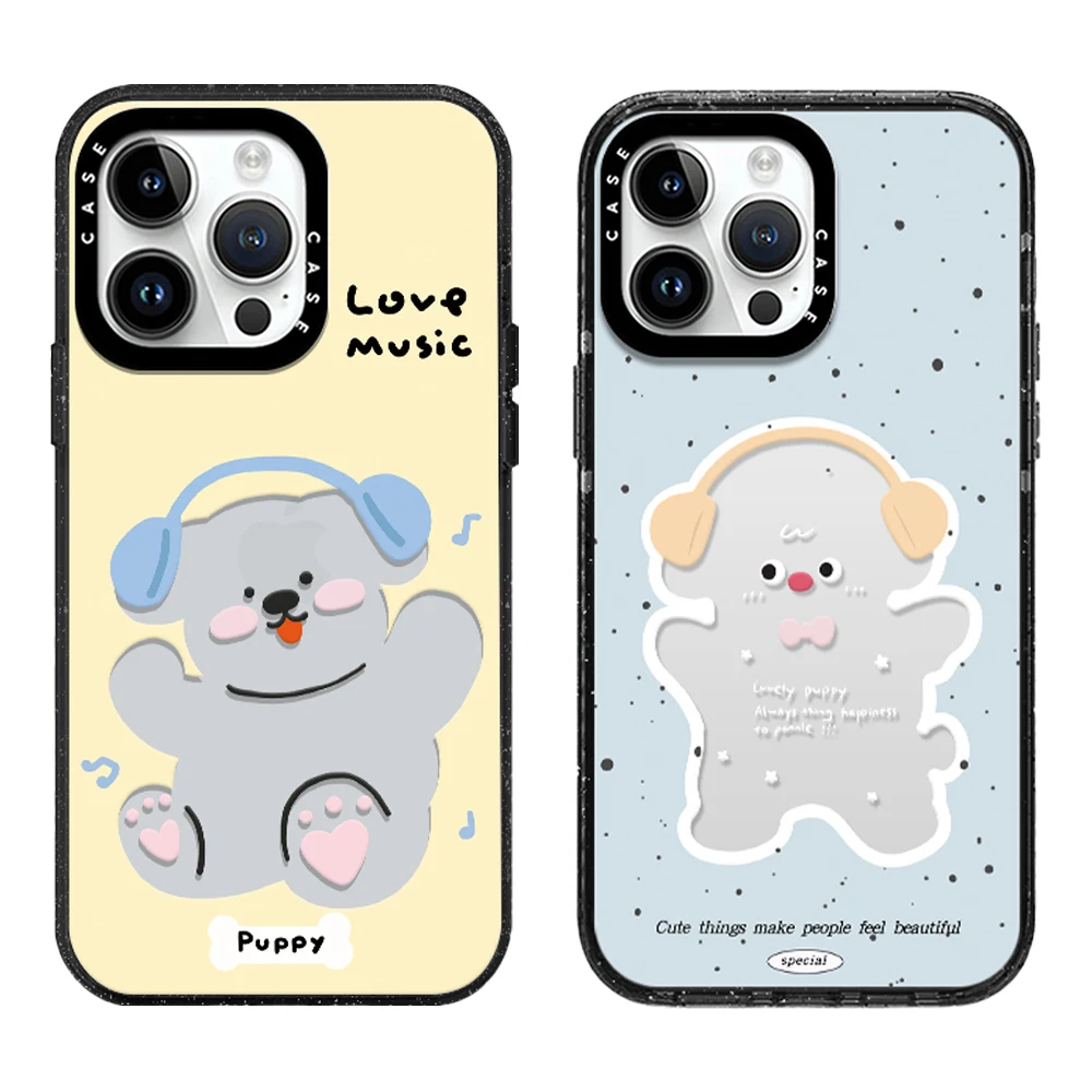 Cute Puppy With Headphones Little Pig Acrylic Phone Case With MagSafe For iPhone 16 12 14 1311 15 16 Pro Max Plus Anti-drop Case