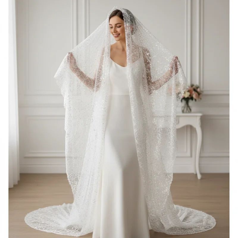 

3Yards. White Beads Flash Sequins Lace Fabric.Luxury Evening Dress French Lace .Advanced Customization Bridal Wedding Fabric