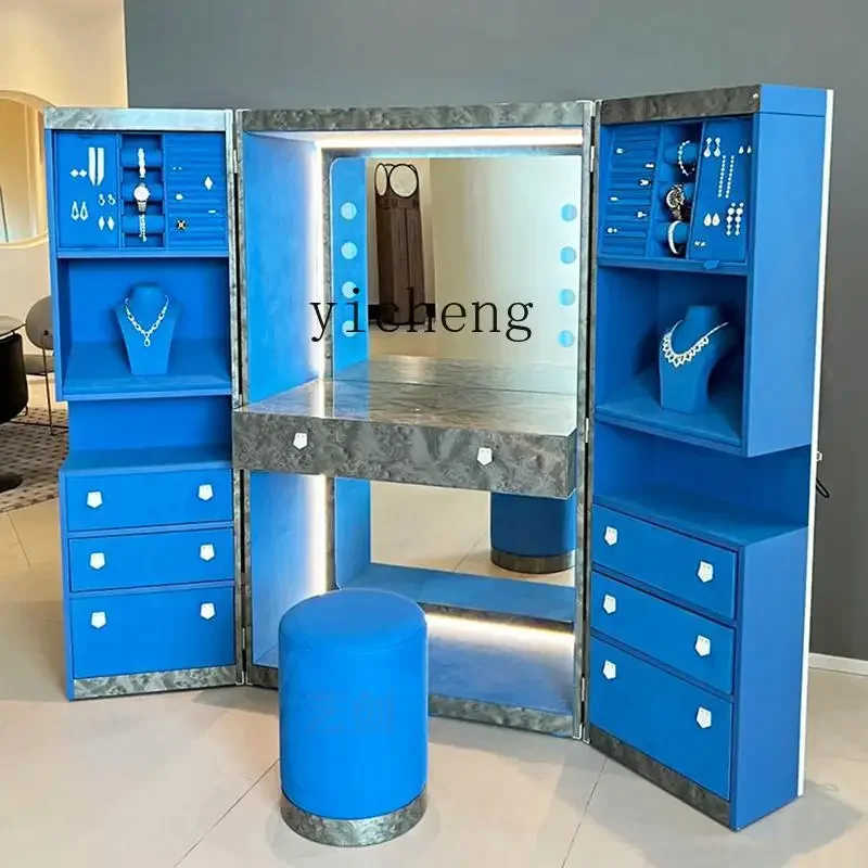 V21villa Solid Wood Floor-to-ceiling Jewelry Cabinet Bedroom Wall Storage Light Luxury Flannel Jewelry Cabinet
