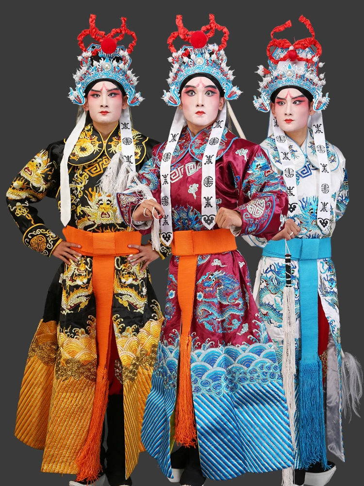 Traditional Chinese Dragon Sword Robe Peking Opera Drama Wu Sheng Gown Xiao Sheng Stage Play Performance Crown Prince Costume