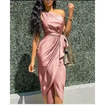 Ele – jupe asymétrique taille haute pour femmes, Faion Wi incliné, ceinture Dr, mi-longue, couleur Simple, été 2024